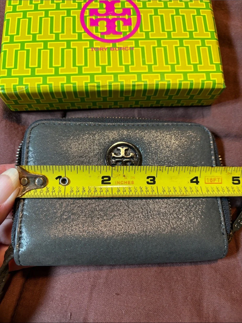 Shiny Dark Gray Wallet by Tory Burch Brand. Like New Condition!